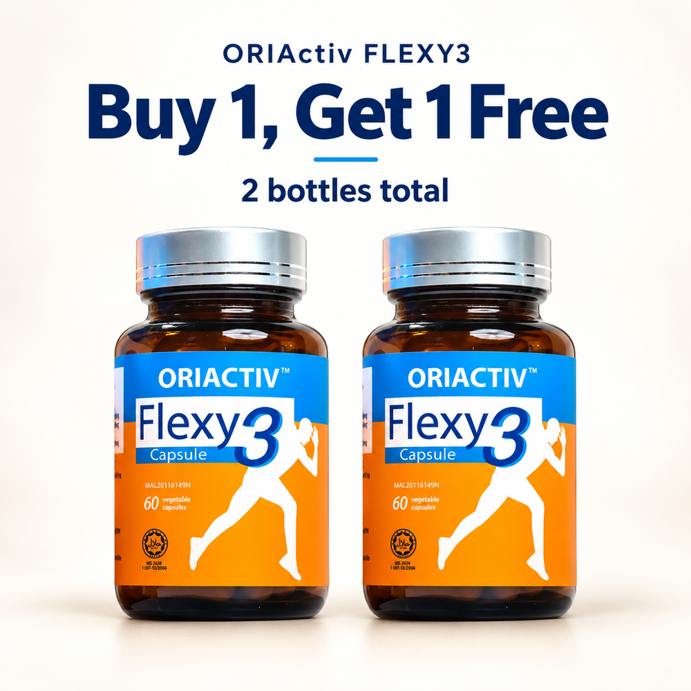 OriActiv Flexy3 bundle illustration: buy 1, get 1 free, 2 bottles total.