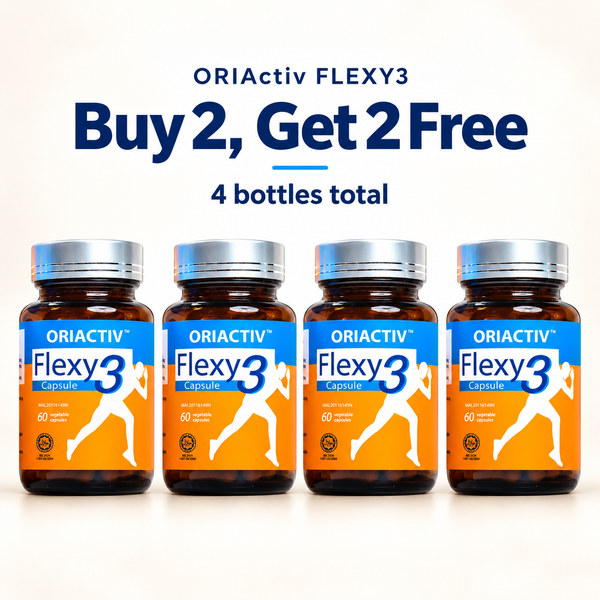OriActiv Flexy3 bundle illustration: buy 2, get 2 free, 4 bottles total.