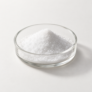 MSM methylsulfonylmethane crystals in a clear laboratory dish.